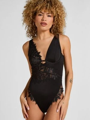 Hunkemöller Body Malou z Koronki z Fiszbinami Czarny