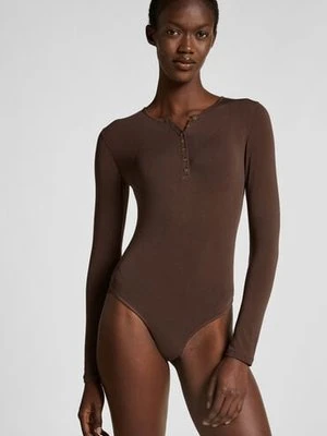 Hunkemöller Body z długim rękawem z dzianiny Brązowy