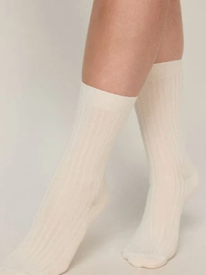 Hunkemöller Cashmere Blend Ribbed Socks Złamana biel