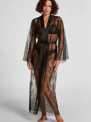 Hunkemöller Długie kimono z koronką Czarny