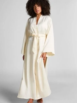 Hunkemöller Długie satynowe kimono w kwiaty Biały