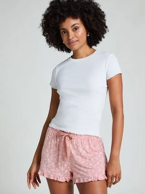 Hunkemöller Dżersejowe szorty z falbanką Różowy