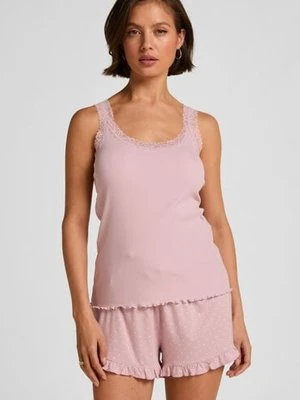 Hunkemöller Dżersejowe szorty z falbanką Różowy