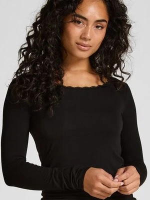 Hunkemöller Dżersejowy top od piżamy z długimi rękawami Czarny