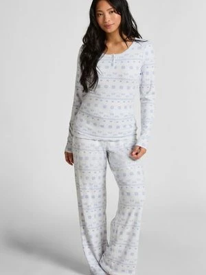 Hunkemöller Dżersejowy zestaw piżamowy Fairisle Niebieski