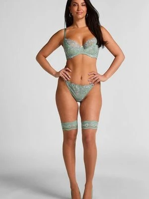 Hunkemöller Eleganckie koronkowe pończochy samonośne Zielony