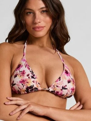Hunkemöller Góra Bikini Trójkąt Lagos - Kwiatowy Wzór ze Złotymi Detalami Beżowy