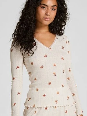 Hunkemöller Góra od piżamy z długim rękawem Pointelle Biały