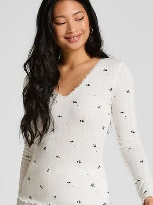 Hunkemöller Góra od piżamy z długim rękawem Pointelle Biały