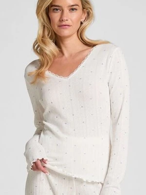 Hunkemöller Góra od piżamy z długim rękawem Pointelle Niebieski