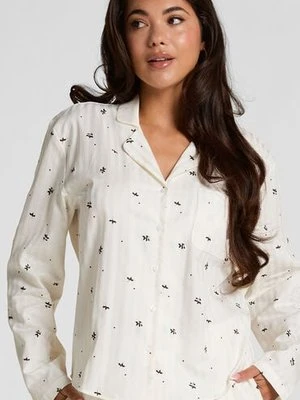 Hunkemöller Jacquardowa Piżamowa Bluzka z Długim Rękawem Biały