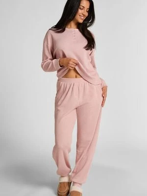 Hunkemöller Joggery z tkaniny wafel Różowy