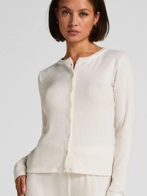 Hunkemöller Kardigan z Prążkowanego Jerseya Biały