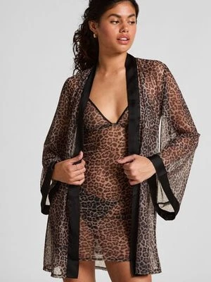 Hunkemöller Kimono z siateczki w panterkę Czarny