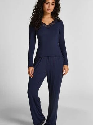 Hunkemöller Koronkowa piżama z długim rękawem Niebieski