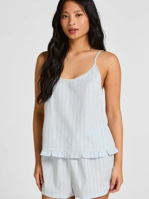 Hunkemöller Koszula Piżamowa w Paski z Bawełny z Krótkimi Rękawami Niebieski