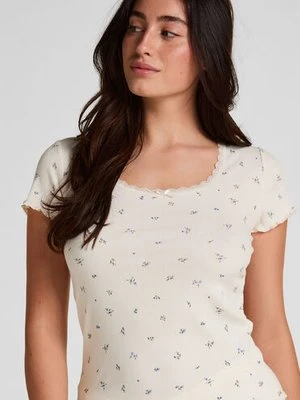 Hunkemöller Koszulka Piżamowa Daisy Pointelle Biały