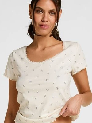 Hunkemöller Koszulka Piżamowa Daisy Pointelle Biały