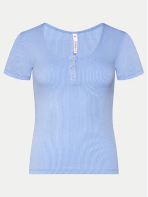 Hunkemöller Koszulka piżamowa Henley 205108 Niebieski Regular Fit