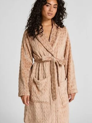 Hunkemöller Krótki szlafrok flanelowy Beżowy