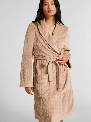 Hunkemöller Krótki szlafrok flanelowy Beżowy