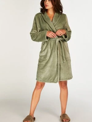 Hunkemöller Krótki szlafrok z prążkowanego polaru Zielony