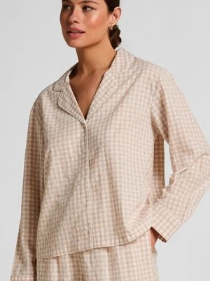 Hunkemöller Kurtka Piżamowa Dobby z Tkanej Bawełny Beżowy