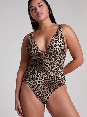 Hunkemöller Modelujący kostium kąpielowy Luxe Animalia Brązowy
