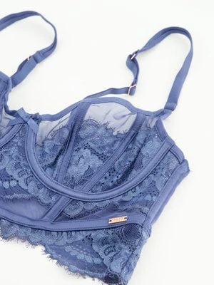 Hunkemöller Nieusztywniany długi biustonosz z fiszbinami Daan Niebieski
