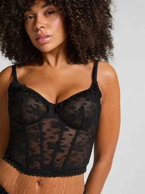 Hunkemöller Nieusztywniany długi biustonosz z fiszbinami Darcy Czarny
