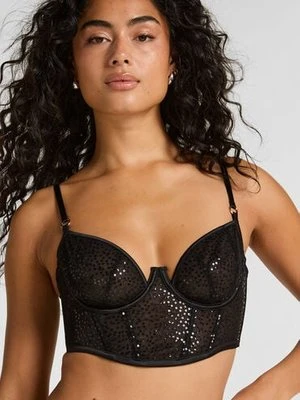 Hunkemöller Nieusztywniany długi biustonosz z fiszbinami Elle Czarny