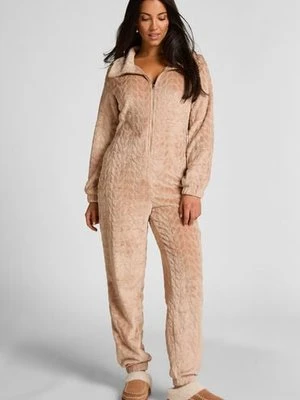 Hunkemöller Onesie ze wzorem warkoczy z zamkiem błyskawicznym Beżowy