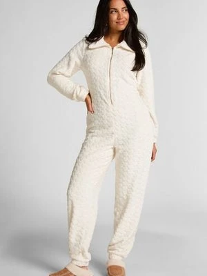 Hunkemöller Onesie ze wzorem warkoczy z zamkiem błyskawicznym Biały