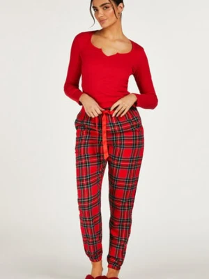 Hunkemöller Petite Flanella spodnie od piżamy Czerwony