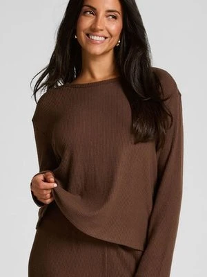 Hunkemöller Piżamowy top z dżerseju z długimi rękawami Brązowy