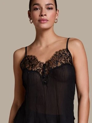 Hunkemöller Plisowana koronkowa koszulka na ramiączkach Czarny