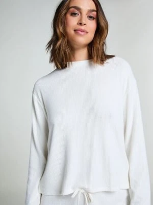 Hunkemöller Prążkowany, dzianinowy top od piżamy z długim rękawem Biały