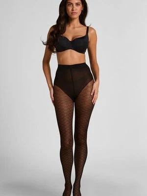 Hunkemöller Rajstopy 30 Den z nadrukiem Czarny