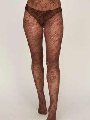 Hunkemöller Rajstopy Allover Lace Fishnet Brązowy