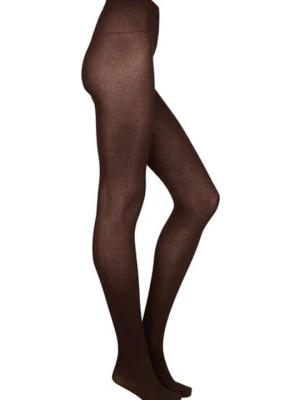 Hunkemöller Rajstopy Prążkowane z Domieszką Kaszmiru Brązowy