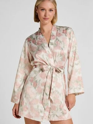 Hunkemöller Satynowe Kimono w Kwiatowy Wzór Biały