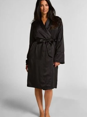 Hunkemöller Satynowy szlafrok z polarem Czarny