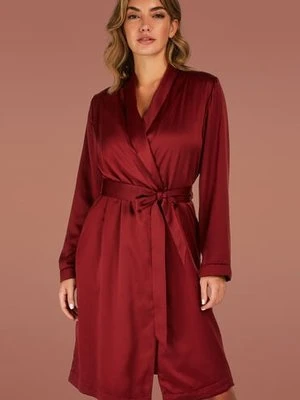 Hunkemöller Satynowy szlafrok z polarem Czerwony