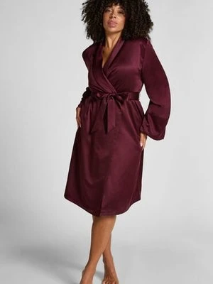 Hunkemöller Satynowy szlafrok z polarem Fioletowy