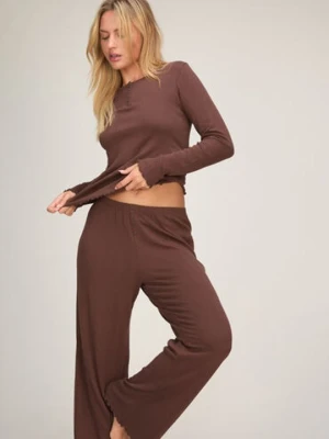 Hunkemöller Spodnie piżamowe Loose Pointelle Brązowy