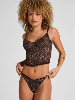 Hunkemöller Stringi Highleg Ella z Panterkowym Wzorem Brązowy