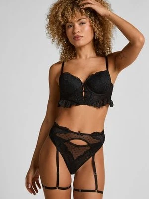 Hunkemöller Stringi Posie z paskami do pończoch Czarny