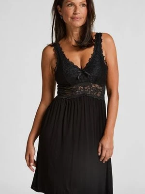 Hunkemöller Sukienka na ramiączkach z koronką Nora Czarny
