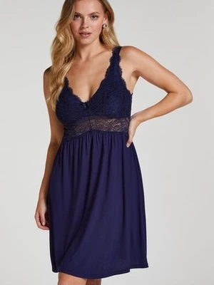 Hunkemöller Sukienka na ramiączkach z koronką Nora Niebieski