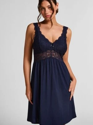 Hunkemöller Sukienka na ramiączkach z koronką Nora Niebieski